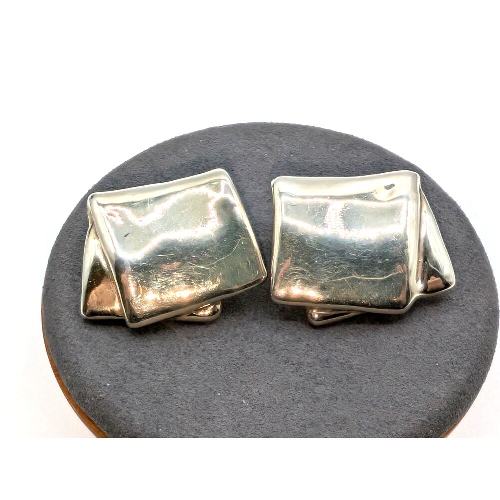 Vintage 925 Sterling Silver Marked D Fold Over Clip On Earrings